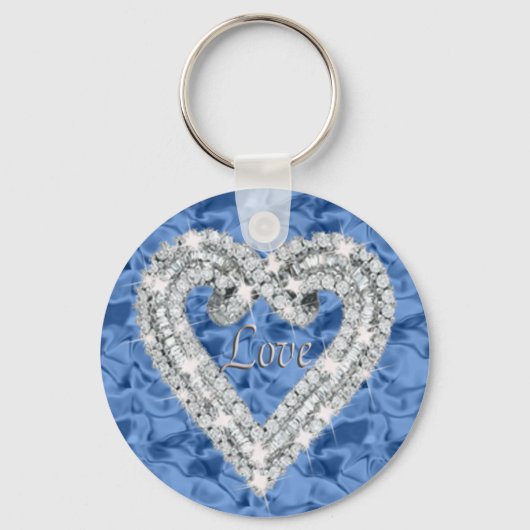 Blue Round Love Diamond Heart Keychain (Voorkant)