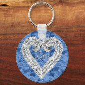 Blue Round Love Diamond Heart Keychain (Voorkant)