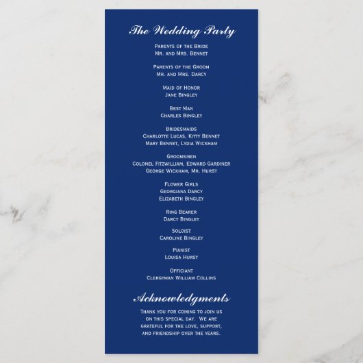 Blue Royal Couple Wedding Programme (Dos)