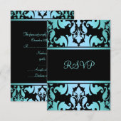 Blue Royal Damask RSVP Kaartje (Voorkant / Achterkant)