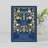 Blue Royal Medieval Gold Sword Boy Baby shower Folie Uitnodiging (Staand Voorkant)