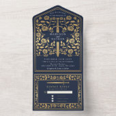 Blue Royal Medieval Sword Wedding All In One Uitnodiging (Binnen)