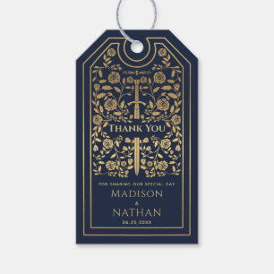 Blue Royal Medieval Sword Wedding Bedankt Cadeaulabel