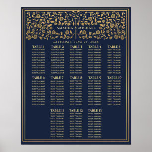 Blue Royal Medieval Sword Wedding Seating Chart Poster