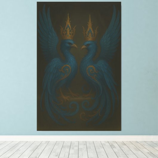 Blue Royal Phoenix Duo · Luxury Canvas Print (Insitu (Houten vloer))