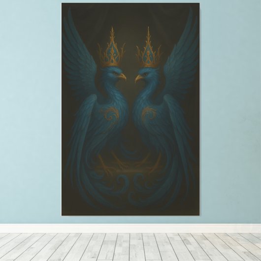 Blue Royal Phoenix Duo · Luxury Canvas Print (Insitu (Houten vloer))