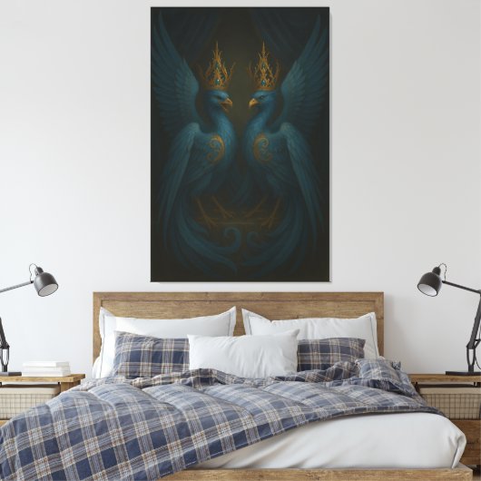 Blue Royal Phoenix Duo · Luxury Canvas Print (Insitu (Slaapkamer))