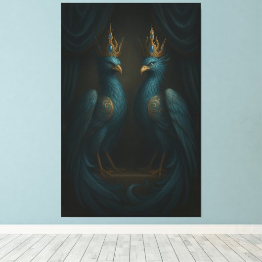 Blue Royal Phoenix Duo · Luxury Canvas Print (Insitu (Houten vloer))