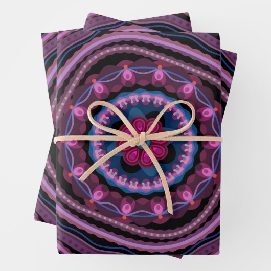 Blue Roze Lila Mandala Inpakpapier Vel (In situ)