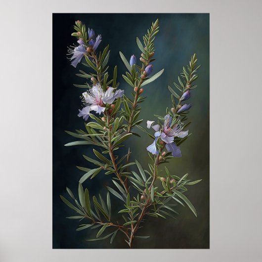 Blue Rozemarijn Bloemen Art Print Poster (Voorkant)