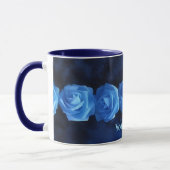 Blue Rozen Art Mok met persoonlijke naam Bloem Mok (Links)