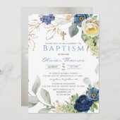 Blue Rozen Baptism Boy Uitnodiging (Voorkant / Achterkant)