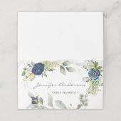 Blue Rozen Boy Baptism Place Card (Buitenkant ongevouwen)