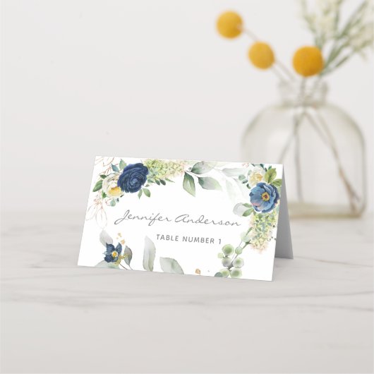 Blue Rozen Boy Baptism Place Card (Voorkant)