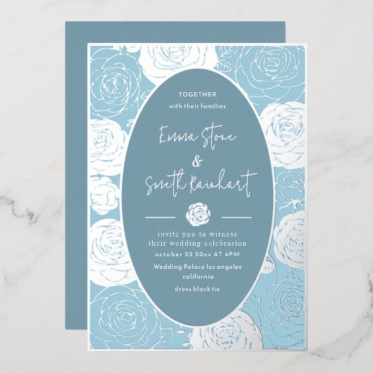 Blue Rozen bruiloft Folie uitnodiging (Voorkant / Achterkant)