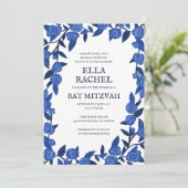 Blue Rozen Custom Bat Bar Mitzvah QR Code Meisje Kaart (Staand voorkant)