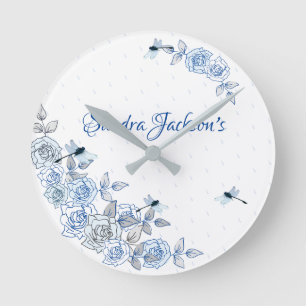 Blue Rozen Dragonfly Boy Baby shower Gift Ronde Klok