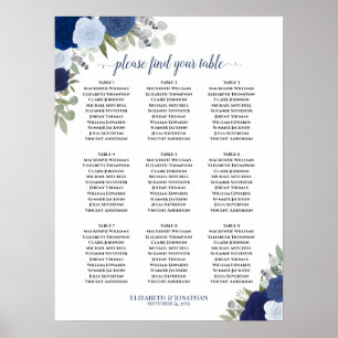 Blue Rozen Elegant 9 Table Wedding Seding Chart Poster