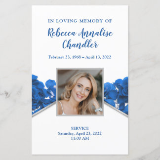 Blue Rozen Funeral Memorial Card | 5,5 x 8,5 inch