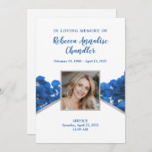 Blue Rozen Funeral Memorial Card Kaart (Voorkant / Achterkant)