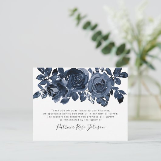 Blue Rozen Funeral Memorial Dank u Bedankkaart (Staand voorkant)