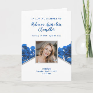 Blue Rozen Funeral Programme | Memorandum Bedankkaart