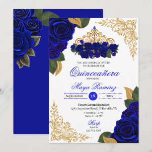 Blue Rozen Gold Glitter Lijsten Tiara Quinceañera Kaart