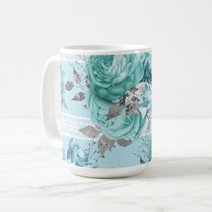Blue Rozen Lace Koffiemok