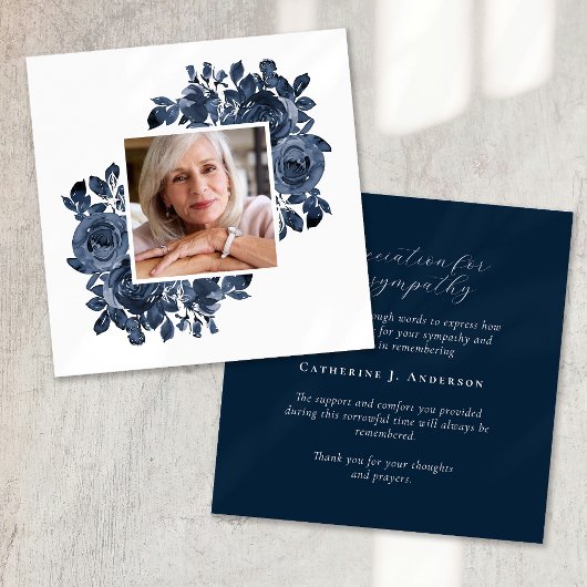 Blue Rozen Photo Funeral Sympathie Bedankkaart