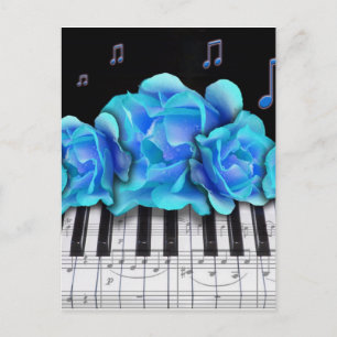 Blue Rozen Piano-toetsenbord en Muzieknoten Briefkaart