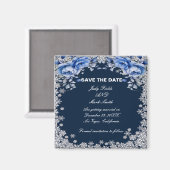 Blue Rozen Snowflake Christmas Bewaar de datum Magneet (Voorkant / Achterkant)