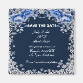 Blue Rozen Snowflake Christmas Bewaar de datum Magneet (Voorkant)