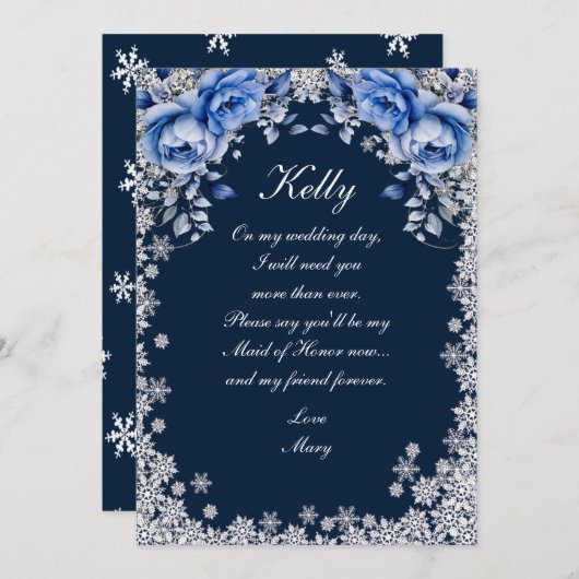 Blue Rozen Snowflake Christmas Kaart (Voorkant / Achterkant)