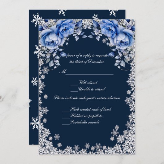 Blue Rozen Snowflake Christmas Wedding Response Kaart (Voorkant / Achterkant)