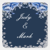 Blue Rozen Snowflake Christmas Wedding Seal Vierkante Sticker (Voorkant)