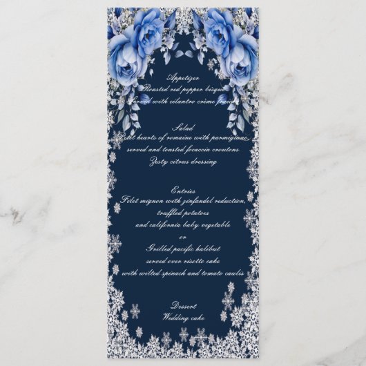 Blue Rozen Snowflake Kerst Trouwmenu Menu (Voorkant)