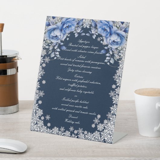 Blue Rozen Snowflake Kerst Trouwmenu Reclamebord Met Voetstuk (Insitu)