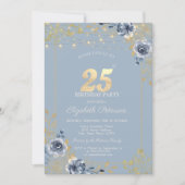 Blue Rozen String Lights Dusty Blue 25th Birthday Kaart (Voorkant)