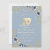 Blue Rozen String Lights Dusty Blue 70th Birthday Kaart (Voorkant)