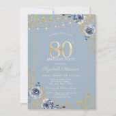 Blue Rozen String Lights Dusty Blue 80th Birthday Kaart (Voorkant)