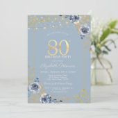 Blue Rozen String Lights Dusty Blue 80th Birthday Kaart (Staand voorkant)