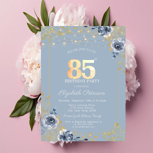 Blue Rozen String Lights Dusty Blue 85th Birthday Kaart