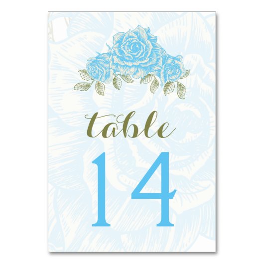 Blue rozen Trouwtafel Nummer Kaart (Voorkant)