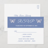 Blue RSVP Butterfly Wedding Butterflies Uitnodiging Briefkaart (Voorkant / Achterkant)