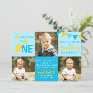 Blue Rubber Duck 3 Photo Anniversaire Invitation