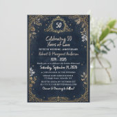 Blue Ruby Script Simple 50th Wedding Anniversary Kaart (Staand voorkant)