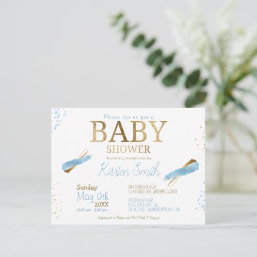 Blue Rustic Baby Boy Shower Invitations (Debout devant)