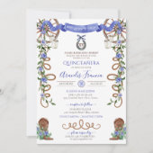Blue Rustic Boho Western Charra Theme Quinceanera Kaart (Voorkant)