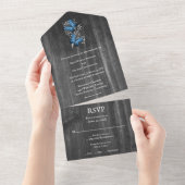 Blue Rustic Butterfly All in One Wedding Invite Uitnodiging (Afscheurbaar)