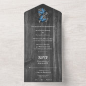 Blue Rustic Butterfly All in One Wedding Invite Uitnodiging (Binnen)
